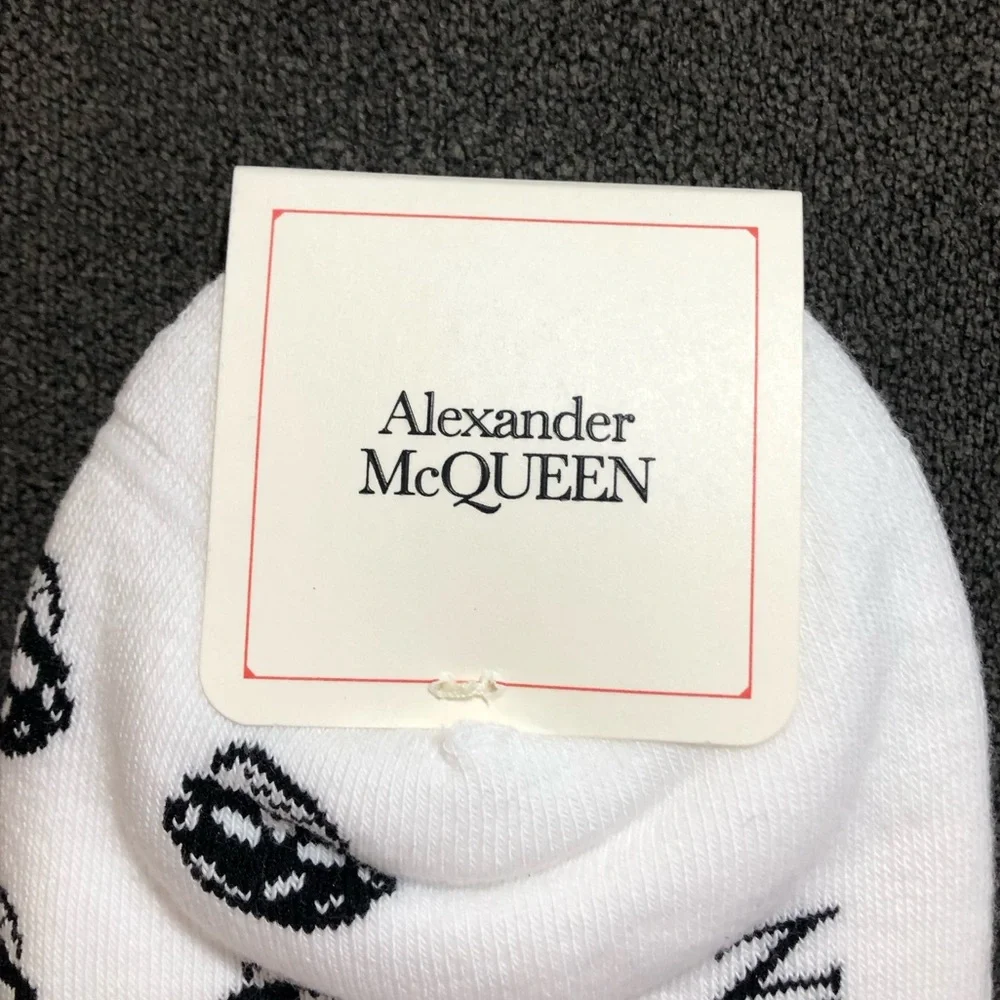 Alexander McQueen White Socks with Black Skull Pattern